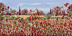Poppies in the Garden II by Mary Shaw - Original Painting on Board sized 12x24 inches. Available from Whitewall Galleries